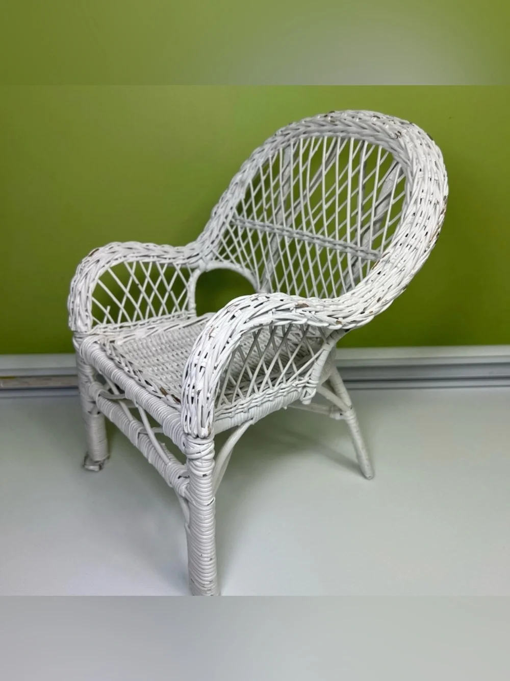 Vintage White Wicker Doll Chair Victorian Style 13 inches Toy